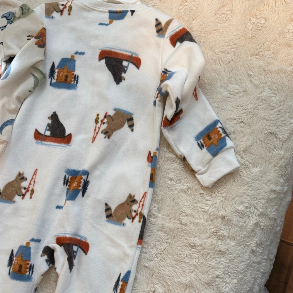 Carter's White and Cream Animal Print Sleepers